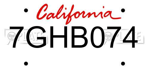 7GHB074 California License Plate