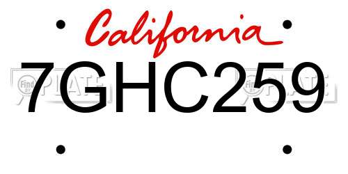 7GHC259 California License Plate