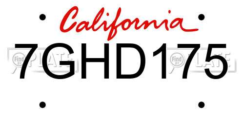 7GHD175 California License Plate