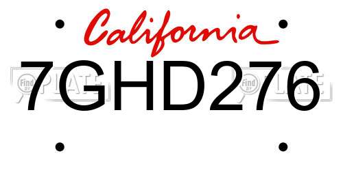 7GHD276 California License Plate