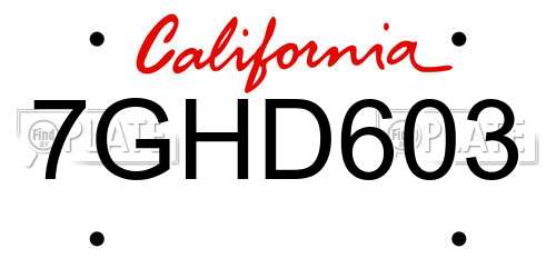 7GHD603 California License Plate