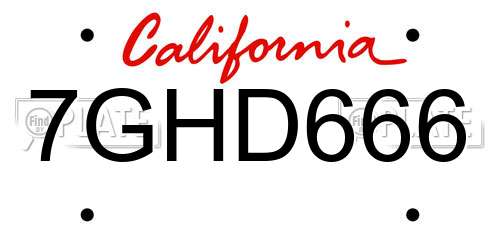 7GHD666 California License Plate