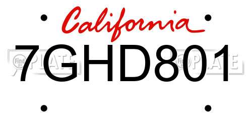 7GHD801 California License Plate