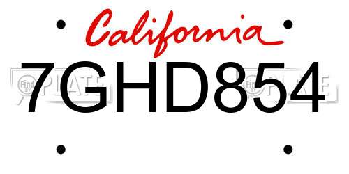 7GHD854 California License Plate