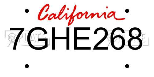 7GHE268 California License Plate