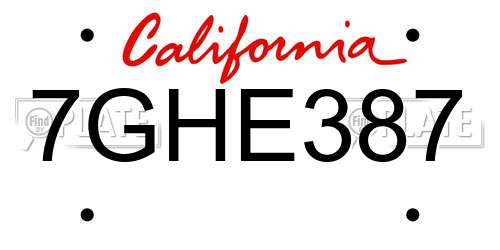 7GHE387 California License Plate