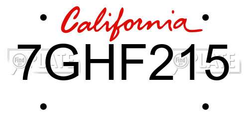 7GHF215 California License Plate