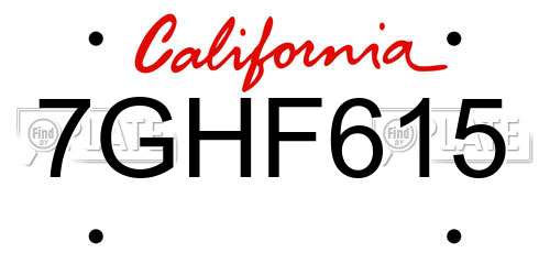 7GHF615 California License Plate