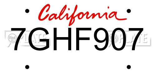 7GHF907 California License Plate
