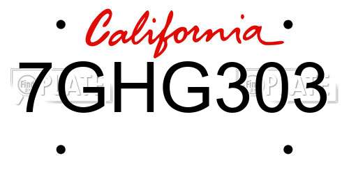 7GHG303 California License Plate