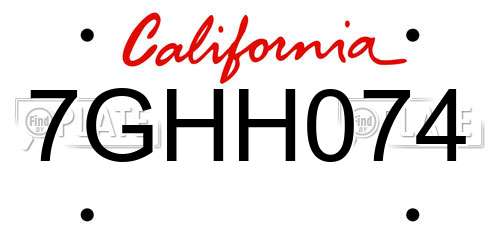 7GHH074 California License Plate