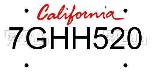 7GHH520 California License Plate