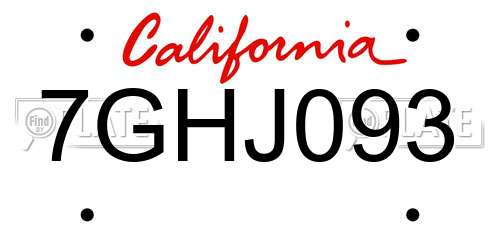 7GHJ093 California License Plate