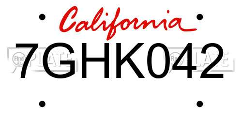 7GHK042 California License Plate