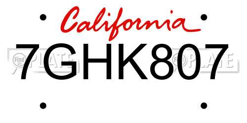 7GHK807 California License Plate