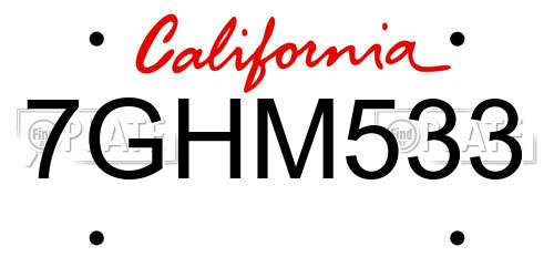7GHM533 California License Plate