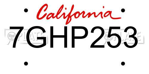 7GHP253 California License Plate