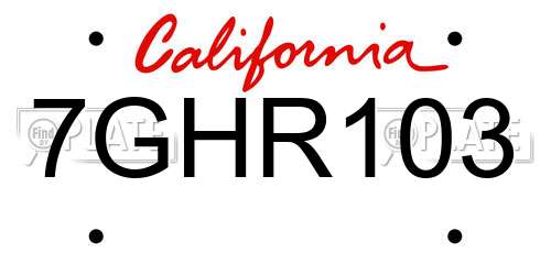 7GHR103 California License Plate