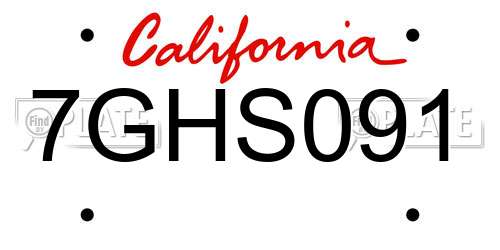 7GHS091 California License Plate