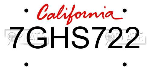 7GHS722 California License Plate
