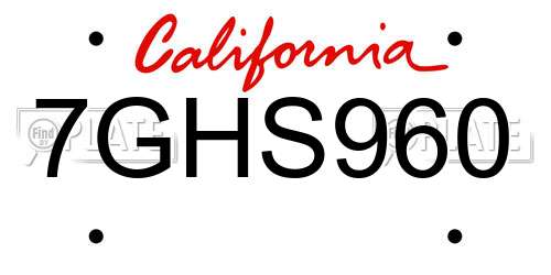 7GHS960 California License Plate