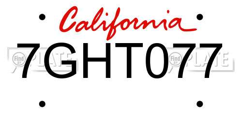7GHT077 California License Plate