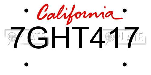 7GHT417 California License Plate