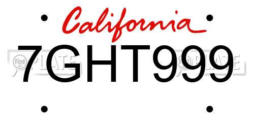 7GHT999 California License Plate