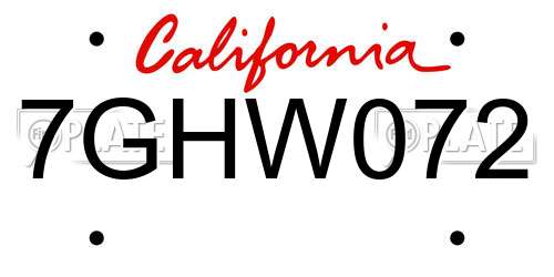 7GHW072 California License Plate