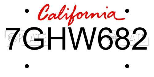 7GHW682 California License Plate