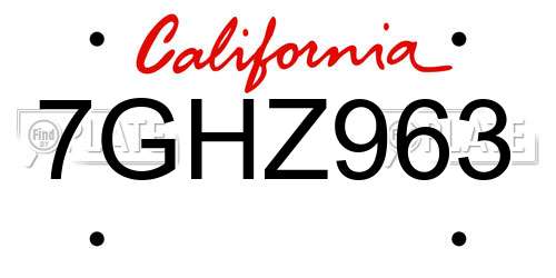7GHZ963 California License Plate