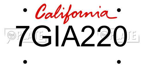 7GIA220 California License Plate