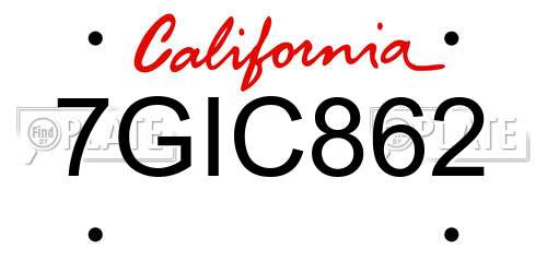 7GIC862 California License Plate