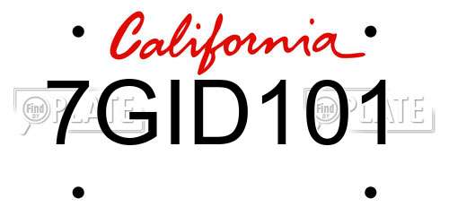 7GID101 California License Plate