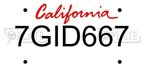 7GID667 California License Plate