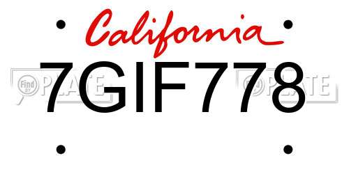 7GIF778 California License Plate
