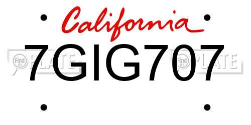 7GIG707 California License Plate