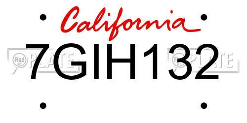 7GIH132 California License Plate