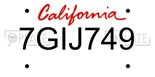 7GIJ749 California License Plate