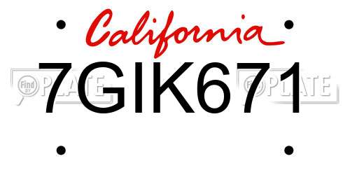 7GIK671 California License Plate