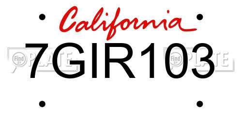 7GIR103 California License Plate