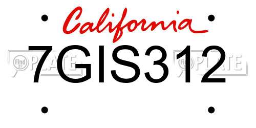 7GIS312 California License Plate