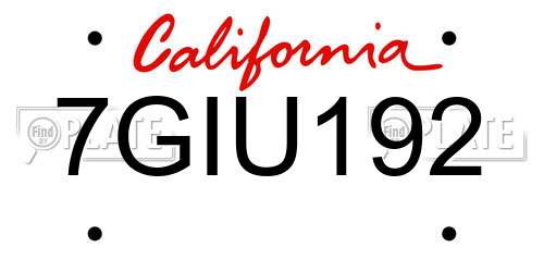 7GIU192 California License Plate
