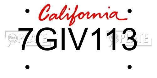 7GIV113 California License Plate