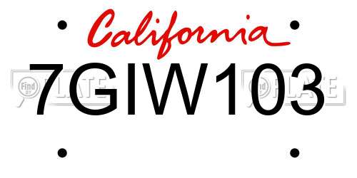 7GIW103 California License Plate