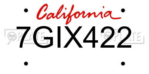 7GIX422 California License Plate