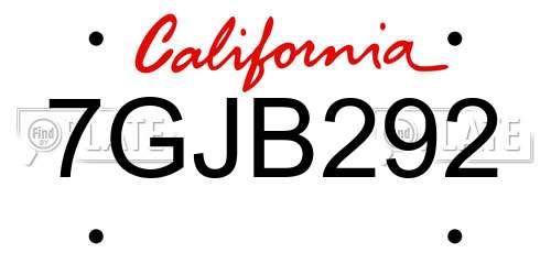 7GJB292 California License Plate