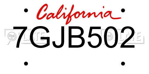 7GJB502 California License Plate