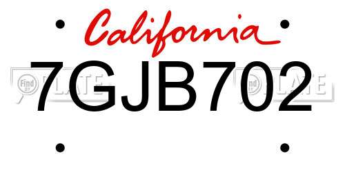 7GJB702 California License Plate