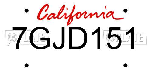 7GJD151 California License Plate